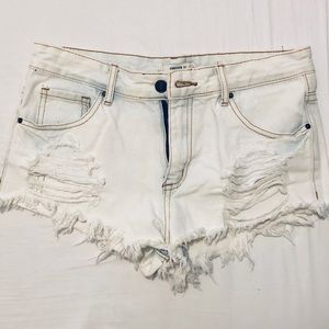Distressed Mid-Rise Light Denim Shorts